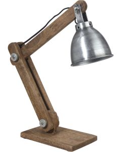 Hochwertige Vintage Tischlampe aus Holz u. Metall silber PR Home Ashby 50cm E27