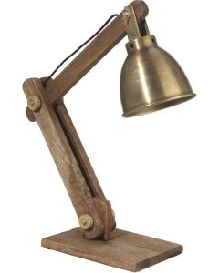 Hochwertige Vintage Tischlampe aus Holz u. Metall gold PR Home Ashby 50cm E27